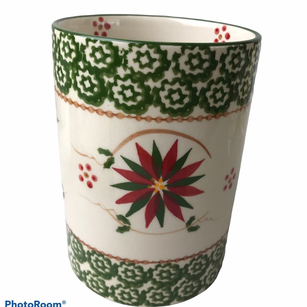 NWOT - TEMPTATIONS By Tara Old World Poinsettia Red 6" Utensil Holder Vase